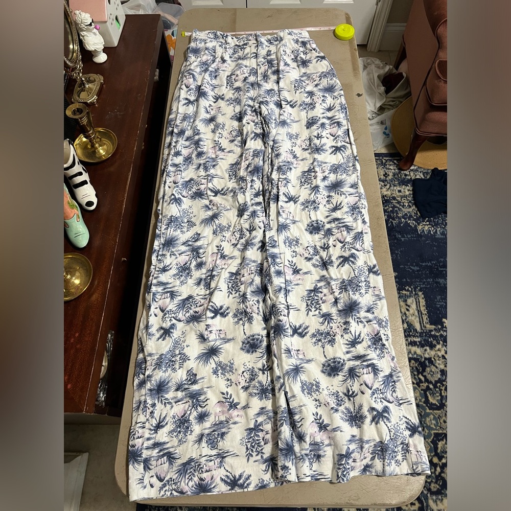 Abercrombie & Fitch tailored linen-blend wide leg pants, floral/tropical design